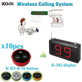 

Restaurant Waiter Caller System with K-302 monitor K- D-3 transmitter button (1 display+ 10 table bell button)