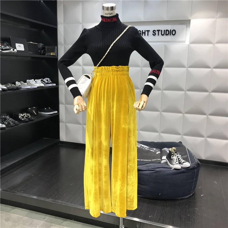 Осенне-зимние длинные женские брюки 2018 Harajuku однотонные с эластичным поясом