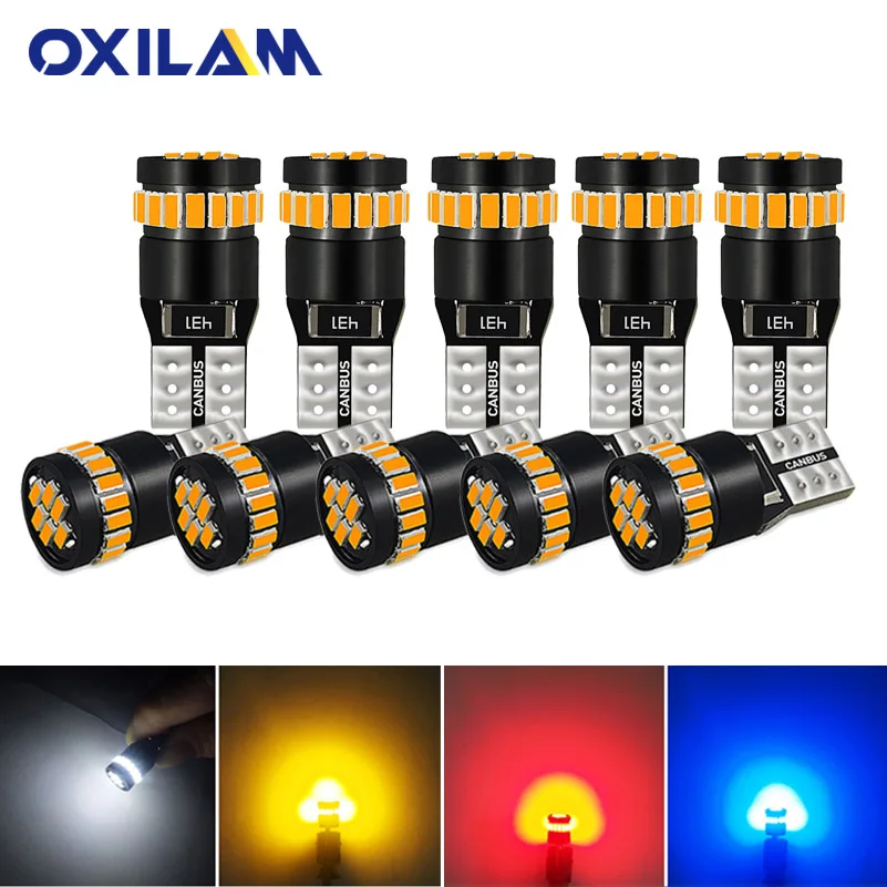 

OXILAM 10Pcs T10 LED W5W LED Canbus Auto Lamp 3014 24SMD Car Interior Light 194 168 Lights Bulb White Blue Red Yellow No Error