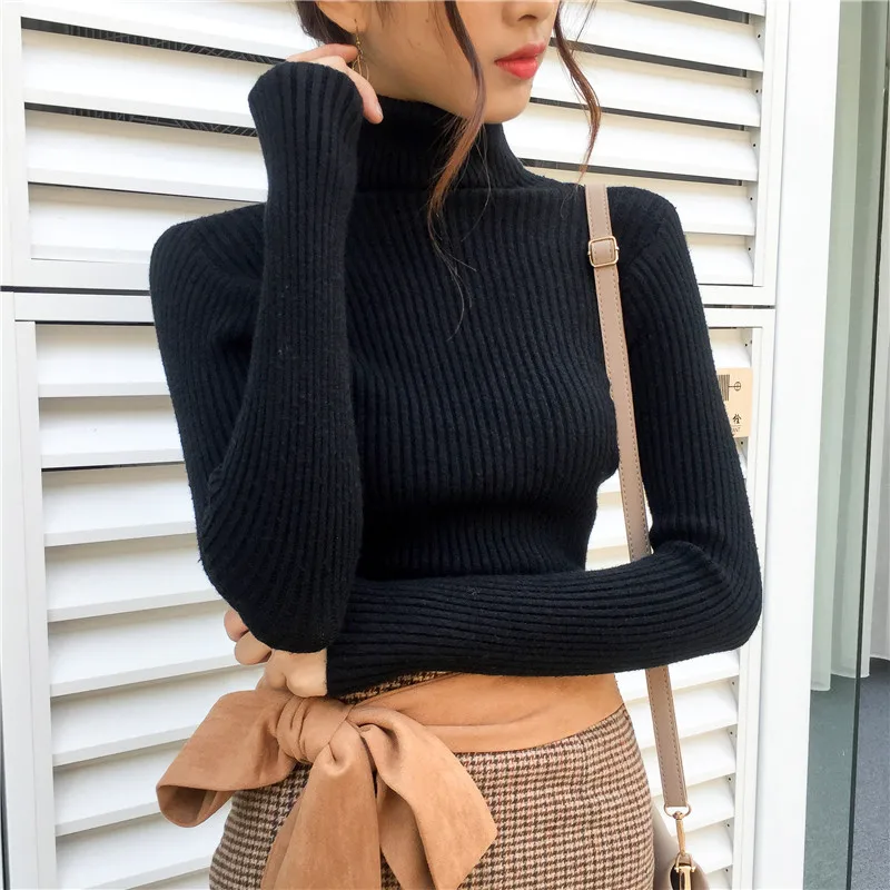 Тянуть Роковой 2018 Vogue водолазка Для женщин свитера пуловеры Sueter с длинным рукавом черный белый вязаный Зимняя одежда Для женщин