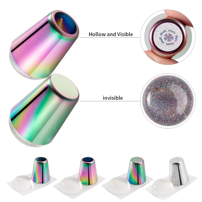 Holographic Transparent Nail Art Stamper Silicone Head With Scraper For Stamping Plate Image Transfer Manicure Printing Tools