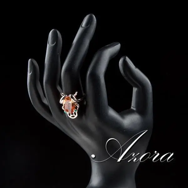 AZORA Сверкающее розовое золото цвет большая груша огранка кубический циркон Необычные лягушки ювелирные изделия кольцо TR0103
