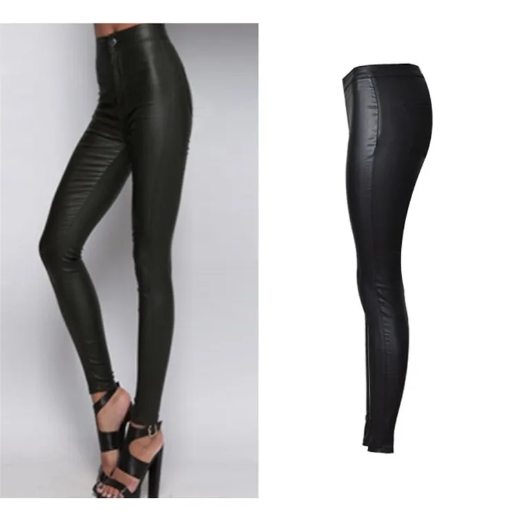 The popular high waist buckles does not have the pocket autumn winter jogger style imitation leather small feet pants big code (7)
