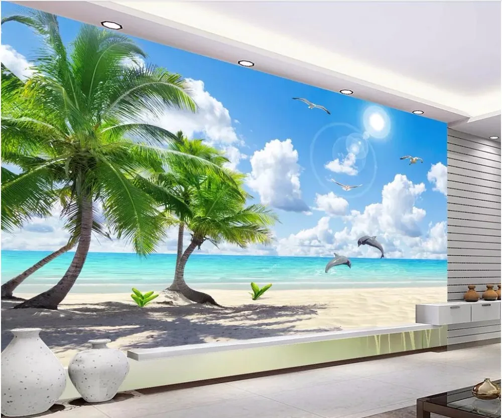 

custom mural 3d photo wallpaper Coconut tree landscape seascape beach room Home decor 3d wall murals wallpaper for wall 3 d