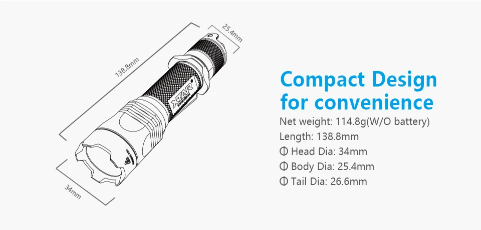 XTAR TZ28 фонарик двойной задний переключатель 1100LM CREE XP-L-HI/V2 светодиодный 4 режима тактический фонарь полный комплект