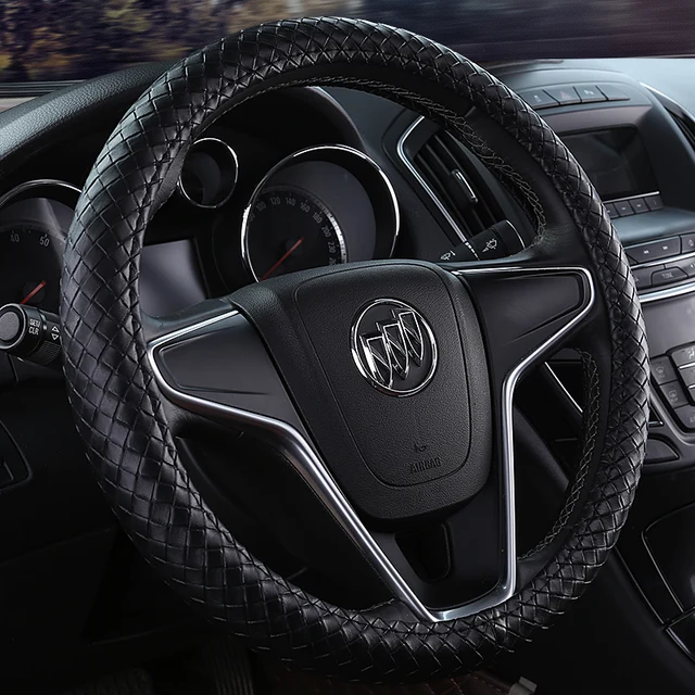 Buy KKYSYELVA Black Car Steering Wheel Cover Leather