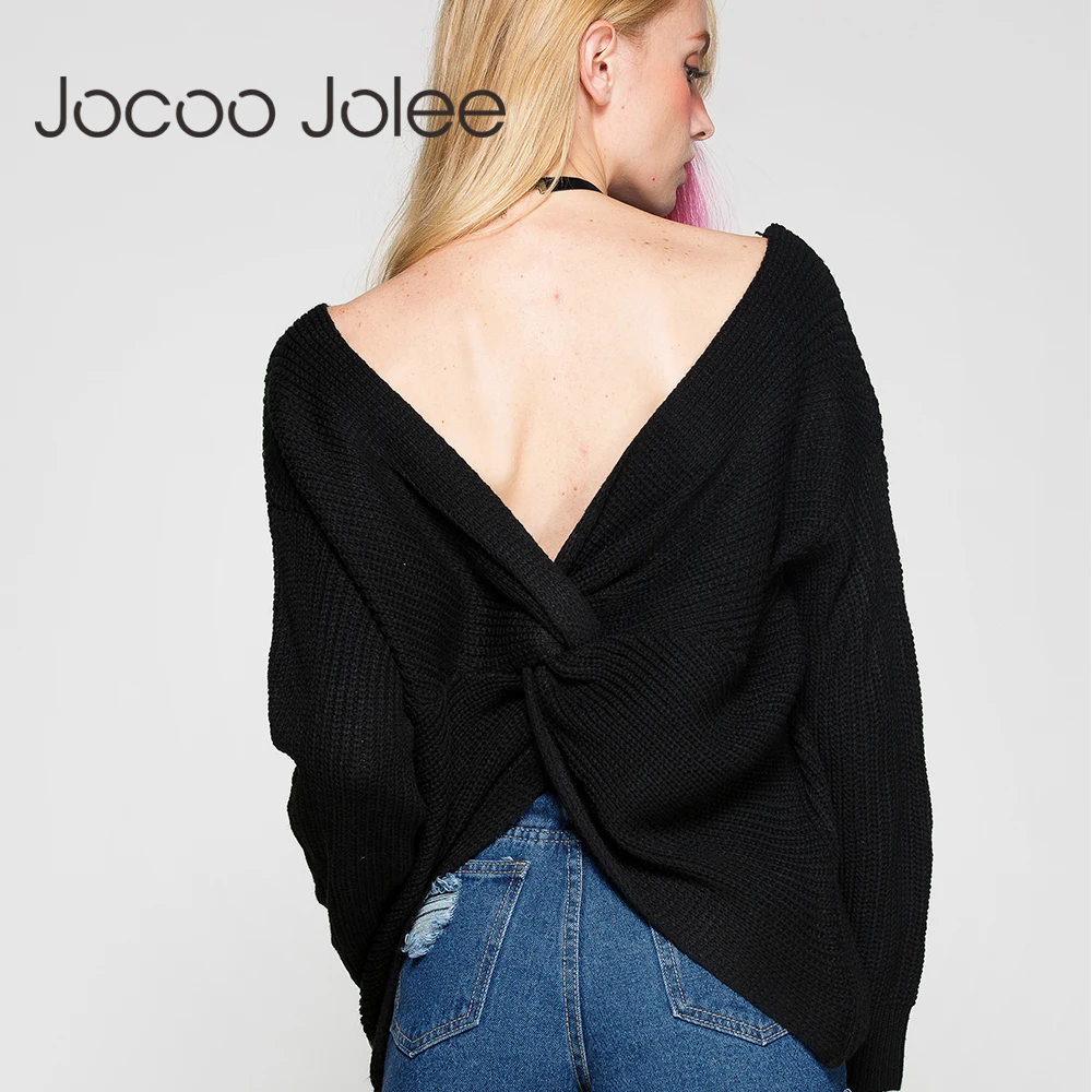 

7 colors V Neck Twisted Back Sweater Women Jumpers Autumn Pullovers Casual Tops Long Sleeve Knitted Sweaters pull femme