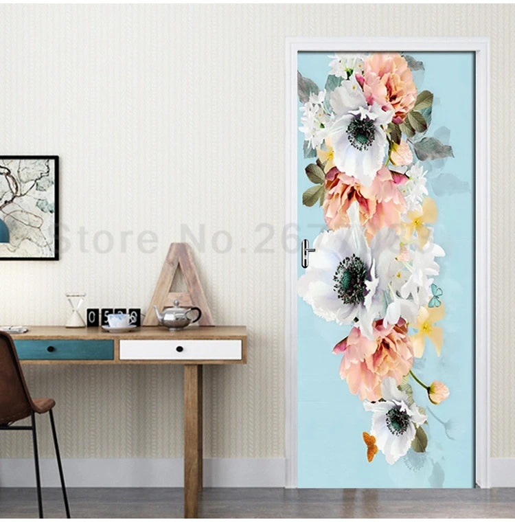 Papel де Parede 3D ПВХ водонепроницаемый самоклеящийся свежий цветок фото обои Дверь Наклейка Фреска Гостиная Спальня Декор наклейки