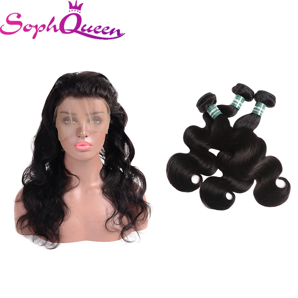 Соф queen 360 синтетический Frontal шнурка волос с Связки средства ухода за кожей волна Remy малайзийские волосы Weave Связки 100% человеческие волосы