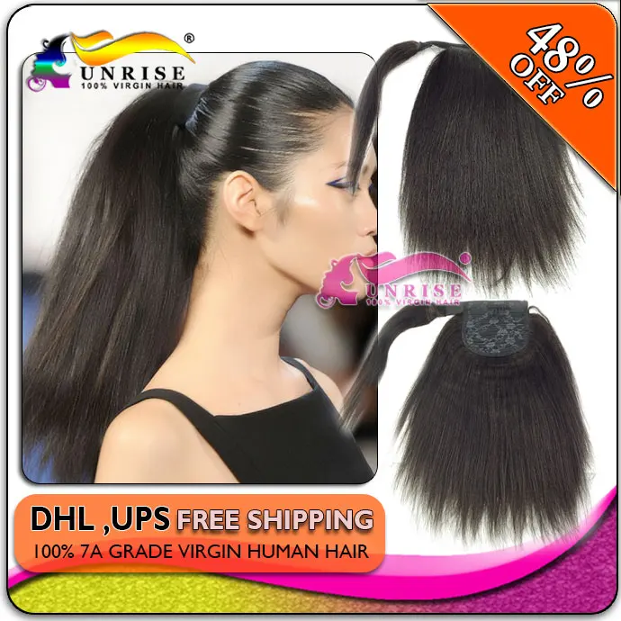 100 Virgin Human Hair Light Yaki Hair Ponytail Clip In Natural
