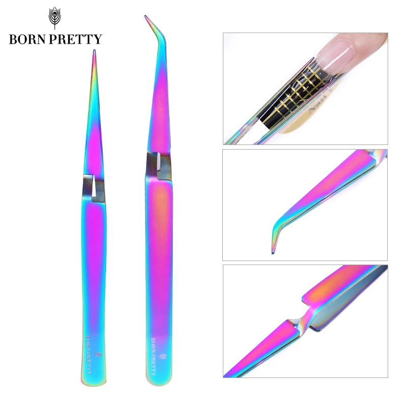 

BORN PRETTY Cross Lock Reverse Tweezers Colorful Straight Elbow Stainless Steel Grafting Eyelashes Nail Art Design Tool