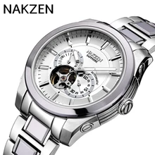NAKZEN Top Brand Luxury Self Wind Automatic Mechanical Watches Mens Waterproof 100m Full Steel Skeleton Tourbillon