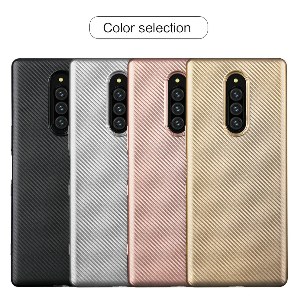 For Sony Xperia 1 Case Slim Carbon Fiber Texture TPU Silicone Shell Soft Flexible Mobile Phone Protective Back Cover |