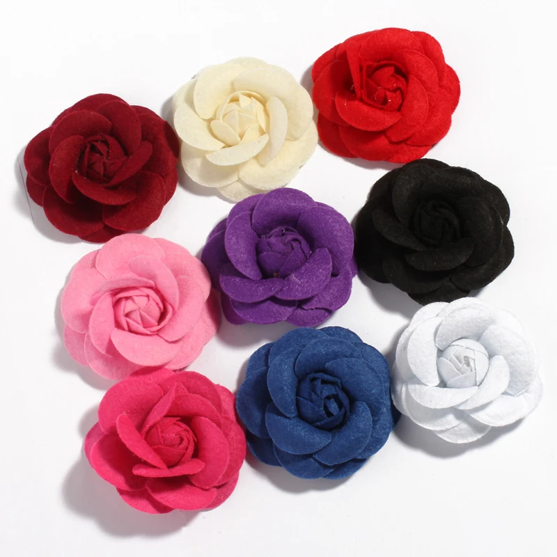 50pcs 4.5cm Nonwovens Fabric Rolled Rose Hair Flowers with leaves For Headbands 