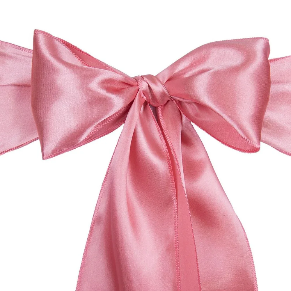 

100Pcs Satin Strawberry Ice Elegant Chair Sashes Bow Back Tie Table Runner For Wedding Party Banquet Decor Free Shipping