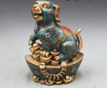 

Chinese Bronze Cloisonne Enamel Lucky Wealth YuanBao dog Animal Statue