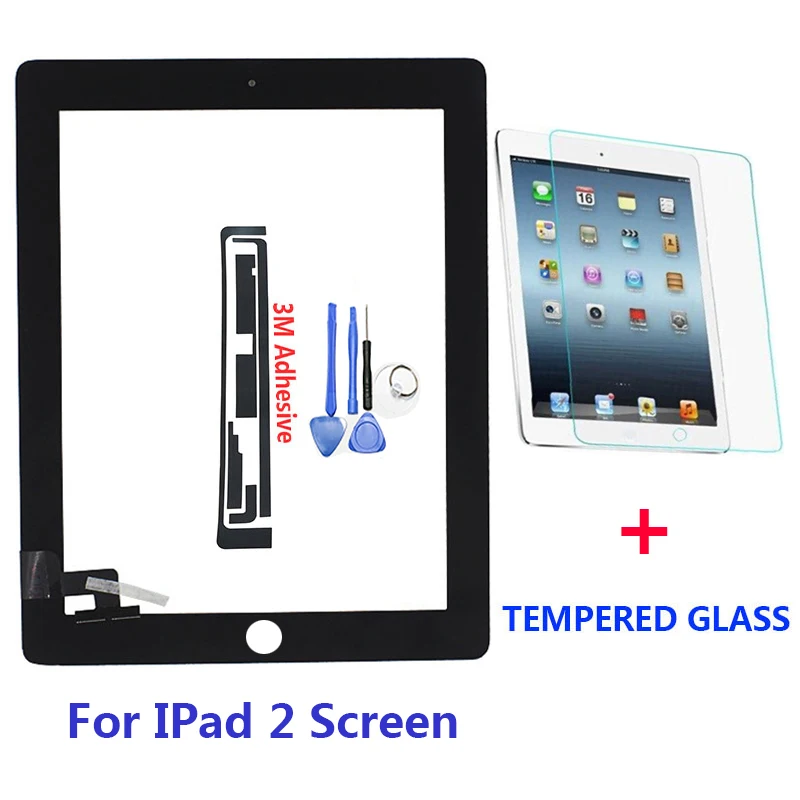 

For iPad 2 Touch Screen Digitizer Front Glass Sensor for iPad2 A1395 A1396 A1397 Table Touch Panel + 3M Adhesive + Open Tools