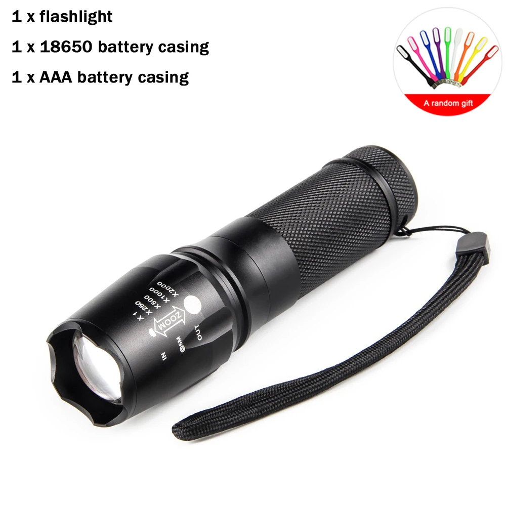 

1000 lumens XML T6 super bright flashlight 26650 5 mode outdoor hunting zoom torch high power lighting LED tactical flashlight