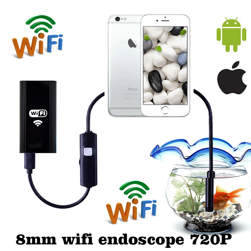 Wifi Endoscope 8mm Len 720P Camera Hard Cable Inspection Borescope Camera Snake Tube USB Endoscopy Android IOS Endoscopic Cam