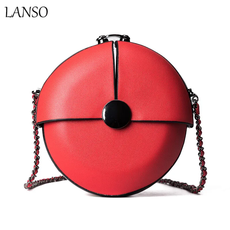 LANSO Women Bag Personality Clip Round Mini Packet Purse High Quality Fashion Stitching Chain Shoulder Messenger Bags | Багаж и сумки
