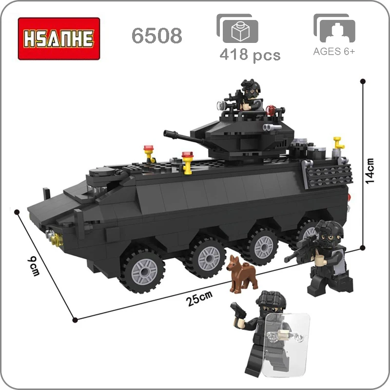 

HSANHE 6508 Military Army Ploice SWAT Armored Car Vehicle 3D Model Bricks Blocks Assembly Mini Building Toy fit Legoings Gift