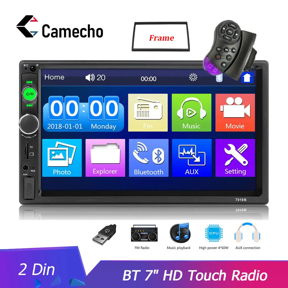 Camecho 2 Din 7 дюймов сенсорный экран Автомагнитола Bluetooth Мультимедиа Авто Аудио плеер стерео Поддержка камеры заднего вида 2Din