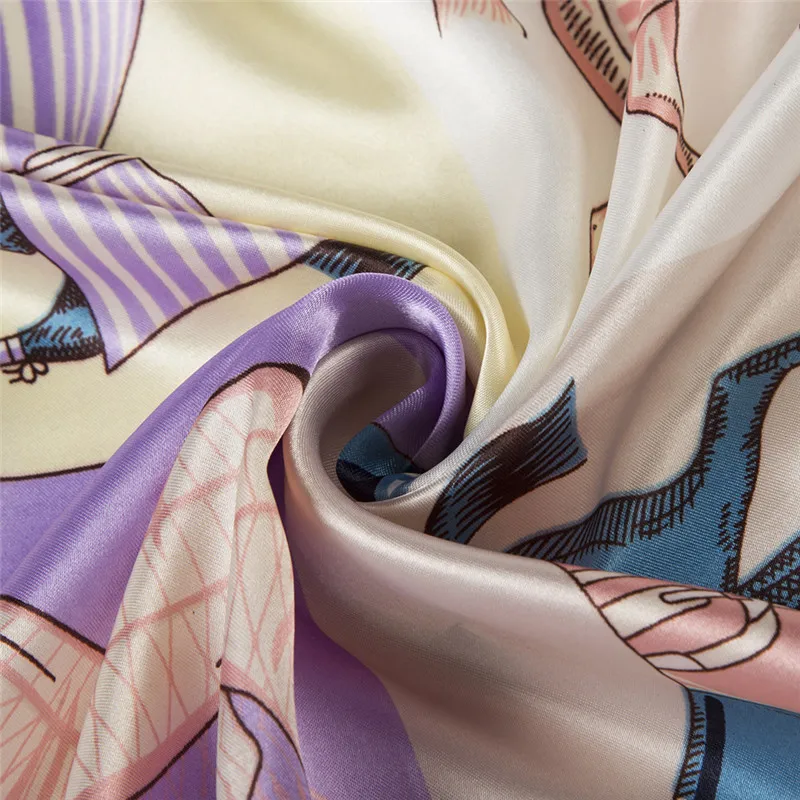 Лошадиные клетчатые шарфы для женщин Модный Шелковый шарф Женский 90 см квадратный шарф, платок бандана для головы хиджаб для дам