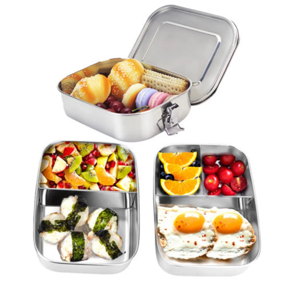 Stainless Steel Lunch Boxs Containers With 1/2/3 Compartments Microwave Safe Portable Bento Box