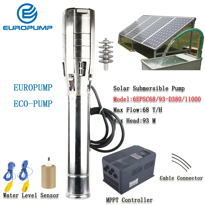 

EUROPUMP Solar Pump 6Inch 15HP outlet 4" Max Lift 93M Flow 68000LPH DC Solar Water Pump With MPPT MODEL(6EPSC68/93-D380/11000)