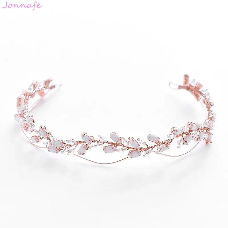 

Jonnafe 2019 Rose Gold Crystal Wedding Headpiece Tiara Handmade Bridal Headband Hair Crown Accessories Women Hair Jewelry
