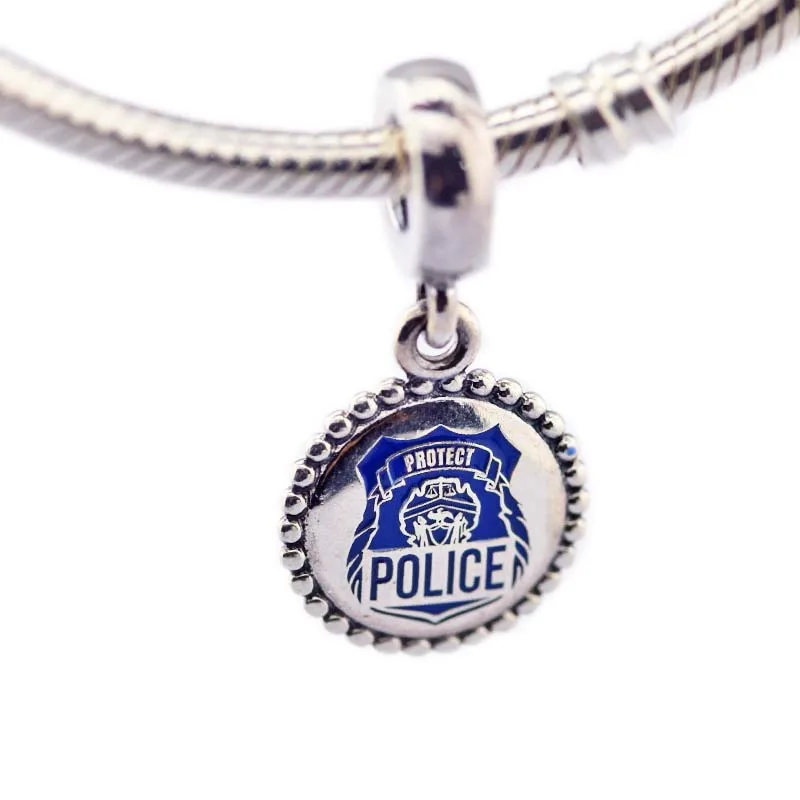 

CKK Bead Fits Pandora Charms Bracelet 100% 925 Sterling Silver Police Dangle Charm with Blue Enamel Europe Beads for DIY Jewelry
