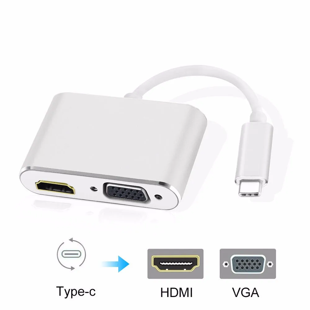 Type c to HDMI+VGA USB3.1 Type C to VGA Adapter Cable HDMI Converter 4K