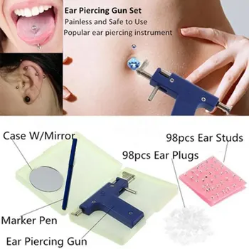 

Ear Hole Tool Earhole Gun Professional 98 Pairs Female Kit Ear-Breaking Pistol Marker Pen Stainless Steel Case Creative