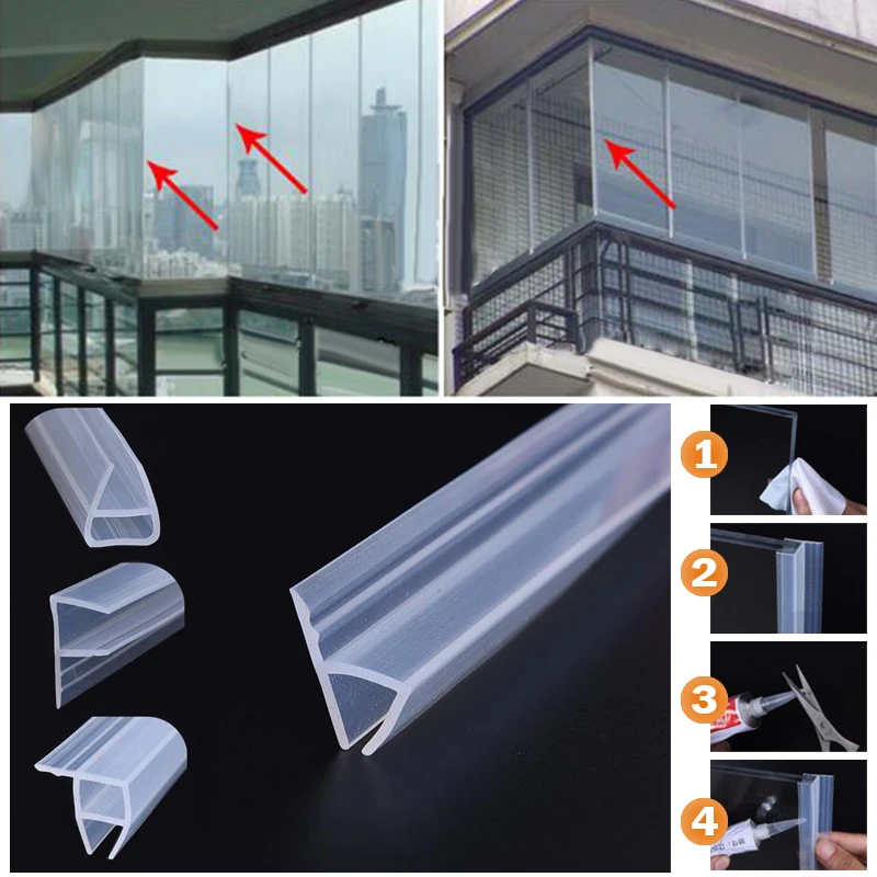 1 M/2 M ванна дверь-ширма для душа окна H-Форма уплотнение полосы изогнутые резины 6 мм/8 мм