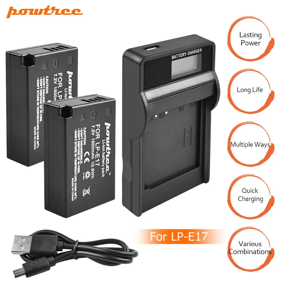 Powtree для Canon 7,2 V 1500mAh LP-E17 аккумуляторная батарея+ lcd USB двойное зарядное устройство перезаряжаемый EOS 200D M3 M6 750D 760D T6i T6s