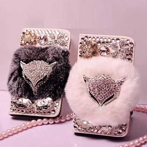 Best Offers Luxurious Jewel Real Rabbit Fur Bling Leather Wallet Cases capa for iphone X XS MAX XR 4S 5S 5c 6 6Plus 7 8 Plus bling case