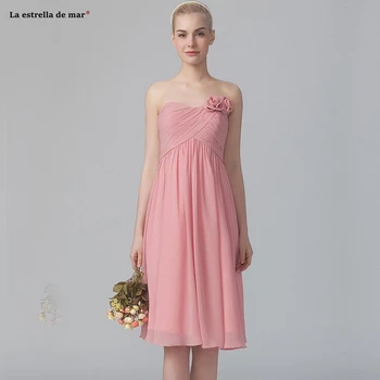 

Robe demoiselle d'honneur2021 new chiffon Off Shoulder flower halter A Line pink bridesmaid dress Tea Length wedding party dress