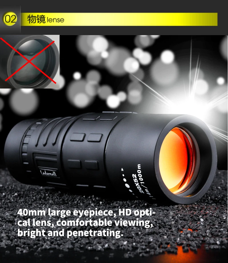 Ledarnell 20X52 HD Monocular Telescope Dual Focusing Adjustment Binocular Spotting Scope for Hunting Watching Bird 