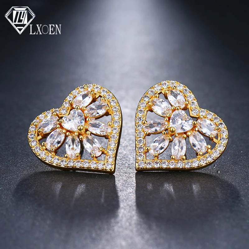

Fashion Crystal Heart Stud Earrings With AAA Cubic Zirconia Love Earrings For Women Jewelry Gift Silver Color brinco bijoux