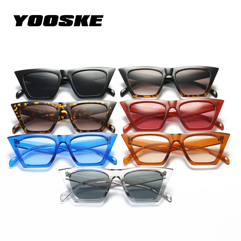 YOOSKE, плоский верх, кошачий глаз, солнцезащитные очки для женщин, фирменный дизайн, Ретро стиль, большие размеры, солнцезащитные очки, мужские прямоугольные очки, женские очки, солнцезащитные очки