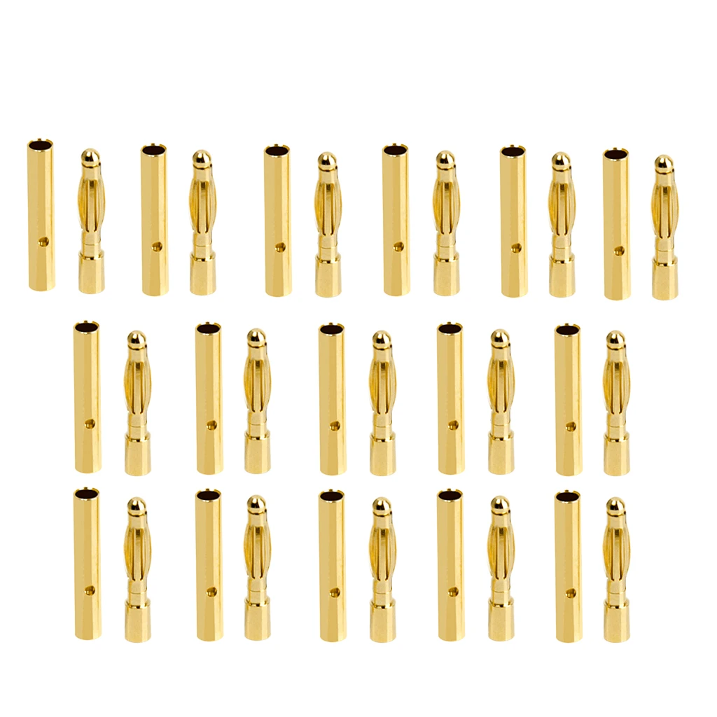 Set of 40PCS Low Resistance 2mm Gold-plated Banana Plug Motor Electronic Connector Male Female