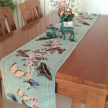 

Flat Angle Butterfly Flowers Table Runner Placemat Yarn Dyed Table Cloth Plate Mats Home Decor, free shipping