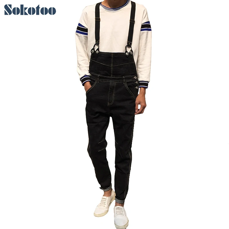 Buy Sokotoo Men's fashion slim denim overalls Male