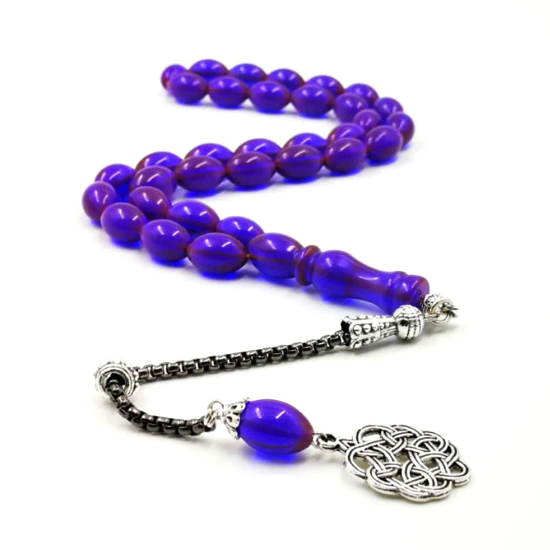 Purple Resin Tasbih 33 Beads Muslim rosary Metal tassel Special Misbaha Islam bracelet Man's tesbih