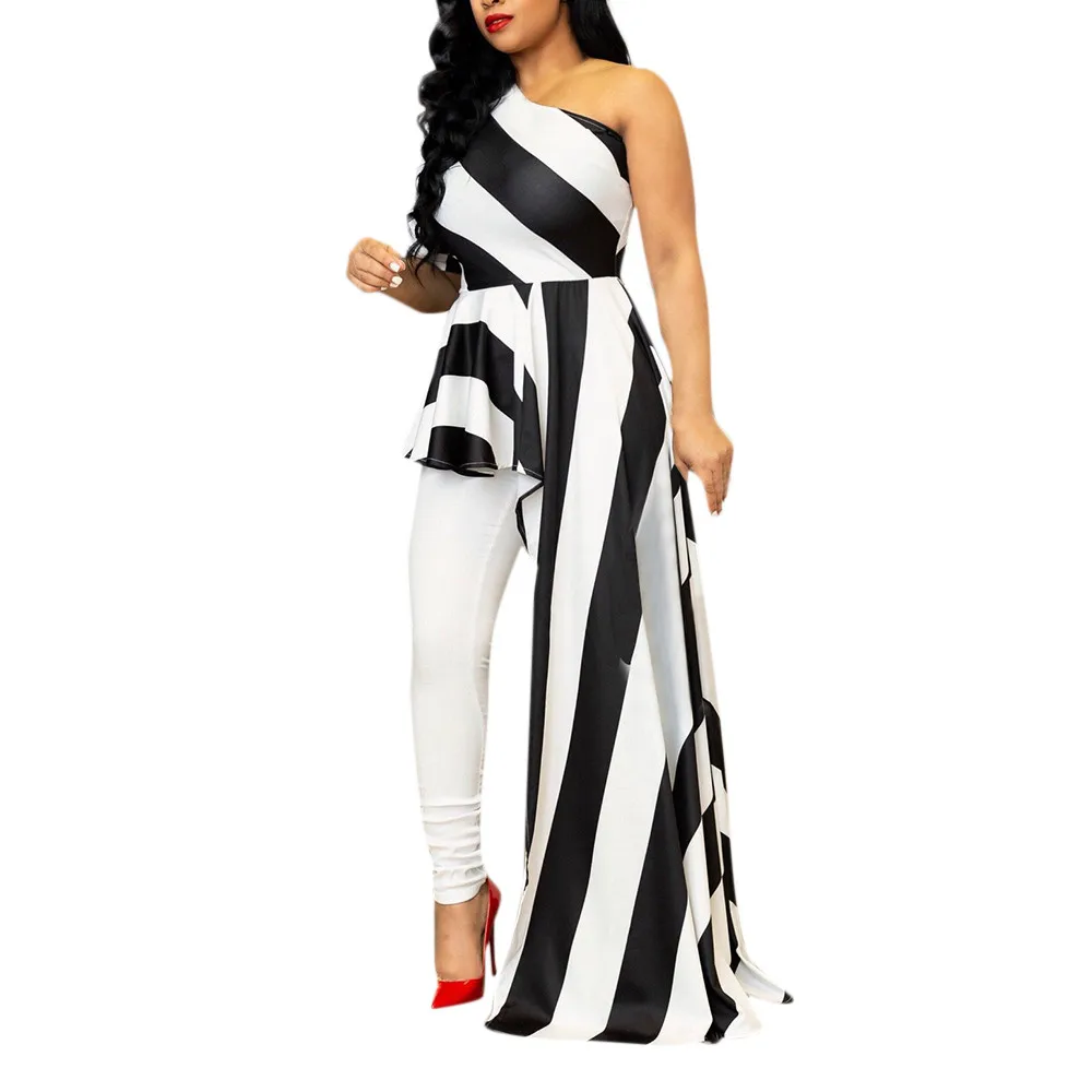 

JAYCOSIN women clothing Women Sexy Casual Off Shoulder Party Clubwear Single Shoulder striped Asymmetrica beach Dress 401Z