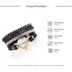 2019 Модные женские кварцевые часы кожаные круглые наручные часы браслет Аналоговые кварцевые часы из натуральной кожи со стразами для