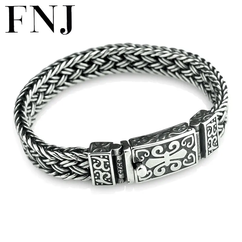 FNJ 925 серебряный плетеный браслет 11 мм ширина новая мода провод-кабель цепь S925 тайский серебряный браслет для женщин мужские ювелирные изделия