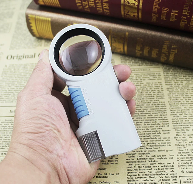 5X Optical Glass Lens Handheld Flashlight Magnifying Glass with LED