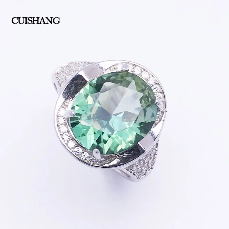 

CSJ Created Green Sapphire Ring Sterling 925 Silver Fine Jewelry Gemstone Oval10*12MM for Women Party Wedding Gift