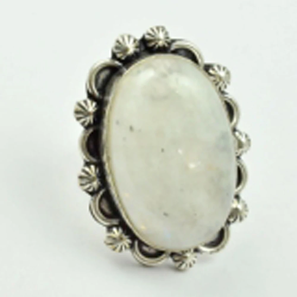 

Rainbow Moonstone Ring Silver Overlay over Copper, USA Size 7.5 , R3247